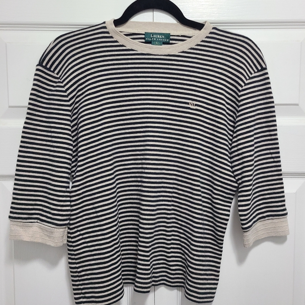 Lauren Ralph Lauren Cream and Black Striped Knit‎ Top - Picture 10 of 10